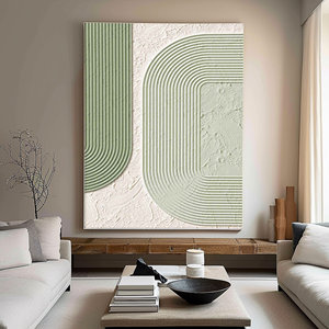 Cuadro Decorativo Personalizado en Lienzo, Estilo Minimalista Wabi Sabi, Textura Hecha a Mano, Enmarcado, Pintura al Óleo con Textura de Yeso Verde Puro para Interiores - Product Image 1