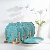 Assiettes en céramique spirales turquoise de luxe personnalisées, vaisselle haut de gamme peinte à la main, vente en gros pour mariage, hôtel, restaurant, ventes en ligne