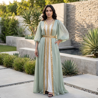 Ensemble de 2 pièces de luxe pour femmes musulmanes Alya, style Moyen-Orient, robes Abaya Dubai, longueur au sol, élégantes, respirantes, en polyester, col en V