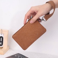 Dompet Koin Kanvas Warna Solid Portabel Baru dengan Cetak Logo Kustom, Kantong Uang Receh dengan Tali Pergelangan Tangan, Dompet Mini Unisex, Tas Tangan Pergelangan Tangan