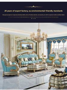 طقم أريكة جلدية أوروبية 124 قطعة، أريكة فاخرة بلون الشمبانيا مع رقائق ذهبية وخشب صلب لغرفة المعيشة - Product Image 2