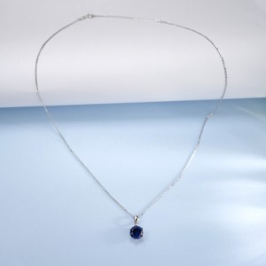 จี้แซฟไฟร์หกกรงเล็บเงิน 925 สร้อยคอเรียบง่ายคลาสสิก - Product Image 5