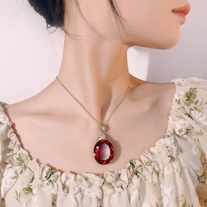Polished Eco-friendly Copper Gold Plated Wire Drawing Design Jewelry Retro Large Egg Shape Cubic Zirconia Pendant Necklace Women - Product Image 6