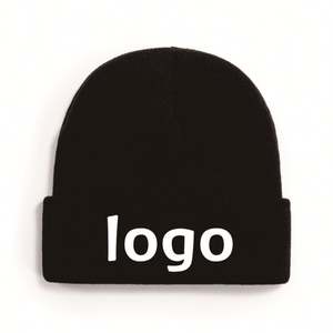 Gorro de Punto Negro Personalizado, Gorro de Invierno con Logotipo Bordado, Venta al por Mayor, Gorro de Pescador Tejido con Etiqueta Jacquard Informal Estilo Hip Hop - Product Image 1