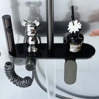 Mitigeur multifonctionnel en céramique brossée à poignée unique, eau chaude et froide, avec pommeau de douche pluie, barre coulissante et jet doux, pour salle de bain murale