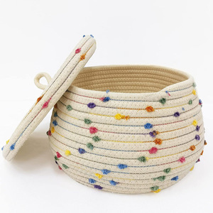 Cesta para macetas tejida con puntos de algodón, cesta redonda de paja tejida, cesta de almacenamiento, cesta para la ropa, decoración del hogar - Product Image 4