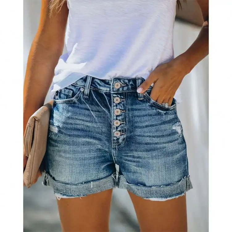 2024 novo verão Hotsale estilo quente moda remendo desfiado senhoras shorts jeans de alta estiramento shorts rasgados