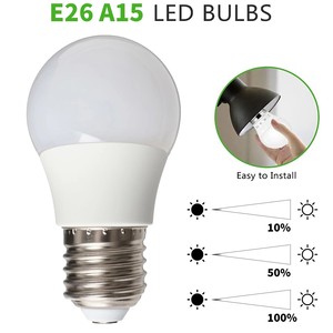 หลอดไฟ A15 หลอดไฟ LED E26 AC110~120V ปรับความสว่างได้สามระดับ โคมไฟพลาสติกเคลือบ PC+ ถ้วยโคมไฟอะลูมิเนียมเคลือบพลาสติก ดัชนีการแสดงสี Ra80 - Product Image 4