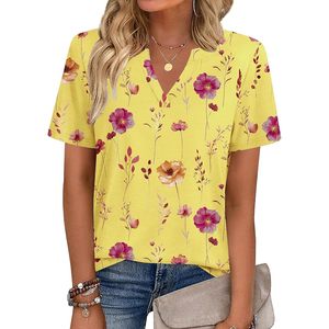 Camiseta de Manga Corta con Cuello en V y Estampado Floral para Mujer, Blusa Informal para Uso Diario, Top Transpirable de Poliéster - Product Image 2