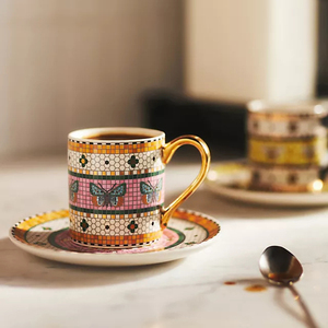 ชุดแก้วเซรามิกลายผึ้งนอร์ดิกวาดลายด้วยมืออย่างประณีต พร้อมหูจับสีทอง สำหรับตกแต่งบ้าน ดื่มชา กาแฟ งานเลี้ยง และใช้ในชีวิตประจำวัน - Product Image 5