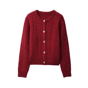 Festival Red Cashmere Women's Cardigan Sweater cardigan for Christmas New Year Festival Happy style.