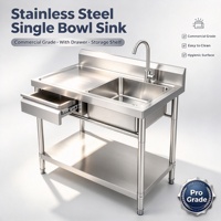 Table d'évier simple en acier inoxydable de qualité commerciale, robuste, avec protection anti-éclaboussures, pour restaurant, vente en gros