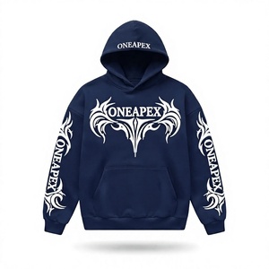 <b>Men's</b> <b>Navy</b> Blue Embroidered Hoodie Premium Cotton <b>Fleece</b> Pullover Streetwear Sweatshirt Custom Logo Wholesale Fashion - Product Image 1