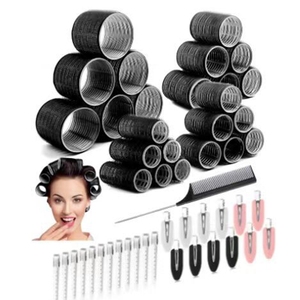 Venta al por mayor sin calor aire flequillo rizador de plástico de nylon rodillos para el cabello con pinza para el cabello 50 Uds rodillos para el cabello rizadores conjunto - Product Image 4