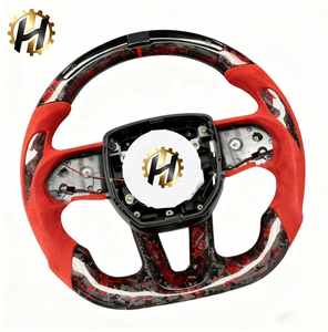 พวงมาลัยหนังดีไซน์ 4 ก้าน คาร์บอนไฟเบอร์สั่งทำพิเศษ พร้อมตะเข็บสีแดง สำหรับ <span class=keywords><strong>Dodge</strong></span> Durango <span class=keywords><strong>Charger</strong></span> ปี 2015-2023 - Product Image 3