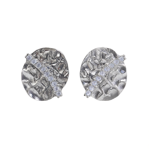 Boucles d'oreilles clous en argent tibétain avec strass en cristal, taille brillant ronde vintage, sertissage griffe, bijoux de mode unisexe - Product Image 1