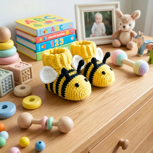 Zapatos de Bebé Tejidos a Crochet con Diseño de Abeja Amarilla, Zapatillas Preandantes para Bebés, Botines Suaves para Jugar en Interiores - Product Image 3