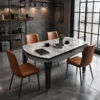 Table extensible 8 places en pierre frittée avec structure en bois massif, transformable en ronde/ovale, et chaises rembourrées – Ensemble de salle à manger de luxe pour la maison