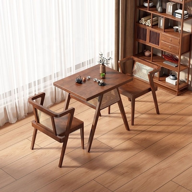 High-End Solid Wood Modern Convertible Foldable Dining Table Chair Set Square Coffee Table Hospital Apartment Dining Room