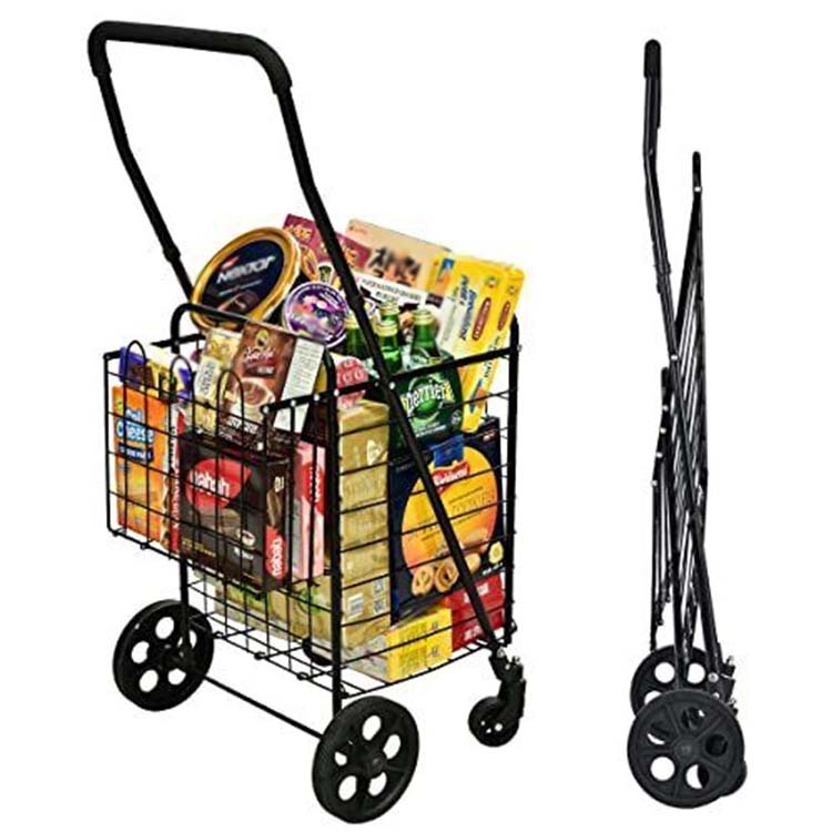 Carrito de compras con ruedas giratorias, cesta doble Plegable, portátil, 360