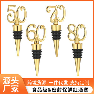 Digital <b>Wine</b> Stopper 30 40 50 60 70 Numbered Gold Metal Sealing Bottle Plug For <b>Wine</b> Champagne Birthday Gift - Product Image 5