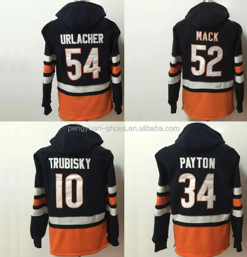 Custom #10 Mitch Trubisky #34 Walter Payton #52 Khalil Mack #54 Brian Urlacher Style Jersey American Football Sweater Hoodie