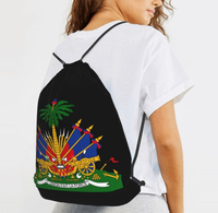 Sac à dos portable de haute qualité avec cordon de serrage, design national haïtien personnalisé, grande capacité, pour sports de plein air, en polyester