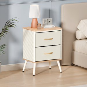 Table de chevet moderne à 2 tiroirs en tissu non tissé respirant, avec cadre métallique et plateau en MDF, pour chambre à coucher - Product Image 1