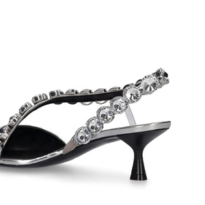 Summer Wide Fit Rhinestones Shoes Large Size 46 Low Heels Dress Pumps Women Silver Patent Slingback Sandals - Product Image 3