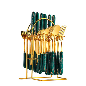 Stock Stainless Steel 24-Piece Rack Ceramic Handle <b>Knife</b> <b>Fork</b> <b>Spoon</b> Gift Box Western Food Nordic Style Cutlery <b>Set</b> SS 18/0 - Product Image 1