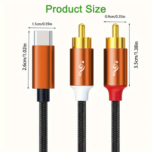 สายสัญญาณเสียงไมโครโฟนแบบ USB Type-C คู่ <span class=keywords><strong>RCA</strong></span> ยี่ห้อ JAYA สำหรับขยายเสียง MP3 ชุบทอง สายถักไนลอน ใช้กับลำโพงในรถยนต์ รองรับการเล่นเพลงจากมือถือ ขายส่ง - Product Image 5