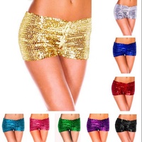 BestDance Culottes brillantes à sequins pour femmes, taille haute, mini shorts, bas de danse