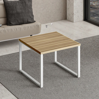 Table basse moderne carrée portable avec cadre en acier et structure à double barre, plateau en bois MFC, meubles de salon durables