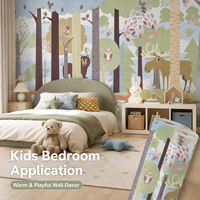 Papier peint pour enfants non tissé à motif botanique, motif d'animaux de la forêt, revêtement mural pour chambre d'enfant, salle de jeux, décoration de la maison