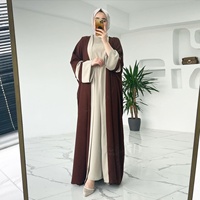Ensemble Abaya élégant deux pièces contrastant avec gilet et cardigan ouvert pour femmes musulmanes, robe longue modeste 4 saisons, chic, vente en gros