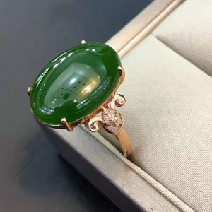Cabochon ovale taglio bella <span class=keywords><strong>giada</strong></span> della pietra preziosa <span class=keywords><strong>anello</strong></span> dei monili delle donne 18k oro 13x18mm verde naturale hetian jasper <span class=keywords><strong>anello</strong></span> - Product Image 2