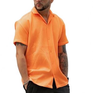 Verano europeo y americano Casual manga corta Color sólido moda naranja hombres camisa 2023 - Product Image 1