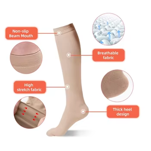 Microfiber 15-21mmhg kaus kaki kompresi tinggi lutut jari tertutup dukungan varises fitur anti-emboli spandeks dibuat padat - Product Image 3