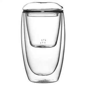 300-400 Ml Double Wall <strong>Glass</strong> Tea Cup Heat Resistant Warm Keeping Flower <strong>Teacup</strong> with <strong>Glass</strong> Infuser and Lid - Product Image 6
