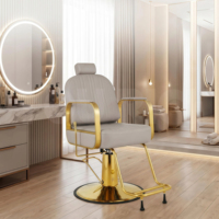 Fauteuil de Salon de Luxe à Cadre Doré, Fauteuil de Barbier Hydraulique Inclinable, Fauteuil de Coiffure Réglable en Hauteur pour Salon de Beauté et Barbier