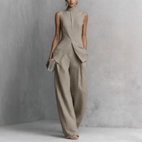 Ensemble gilet sans manches d'été pour femme, effet drapé, élégant, coupe régulière, fluide, deux pièces, uni, décontracté, tenue longue