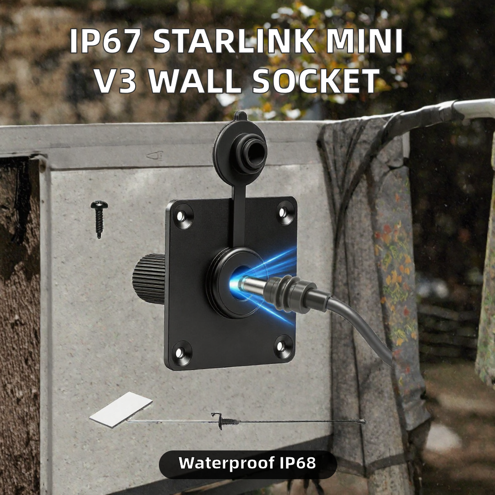 2-in-1 IP68 Starlink Gen 3 Mini CAT6 RJ45 & DC Power Wall Socket
