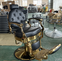 Fauteuil de Barbier Professionnel Inclinable Hydraulique Noir et Or avec Base à Pompe Supplémentaire pour Hommes – Modèle Classique de Luxe pour Salon – Arabie Saoudite