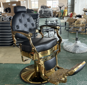 Arabia Saudita Gold Luxury <span class=keywords><strong>Classic</strong></span> Salon Shop Black Gold Professional Reclinable Hidráulico Extra Pump Base Silla de peluquero para hombres - Product Image 6