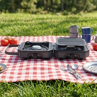 Barbecue à gaz portable 2 en 1, gril pliable antiadhésif, cuisinière à gaz, brûleur de camping en plein air pour pique-nique, randonnée