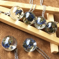 Bijoux fleur bleue résine époxy vraie séchée pressée forget me not collier commémoratif