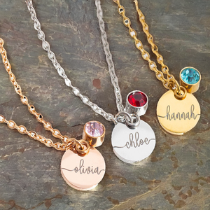 Personal isierte Edelstahl Birth stone Anhänger Halskette Custom <span class=keywords><strong>Name</strong></span> und Logo mit Zirkon Stein zum Jubiläum - Product Image 2