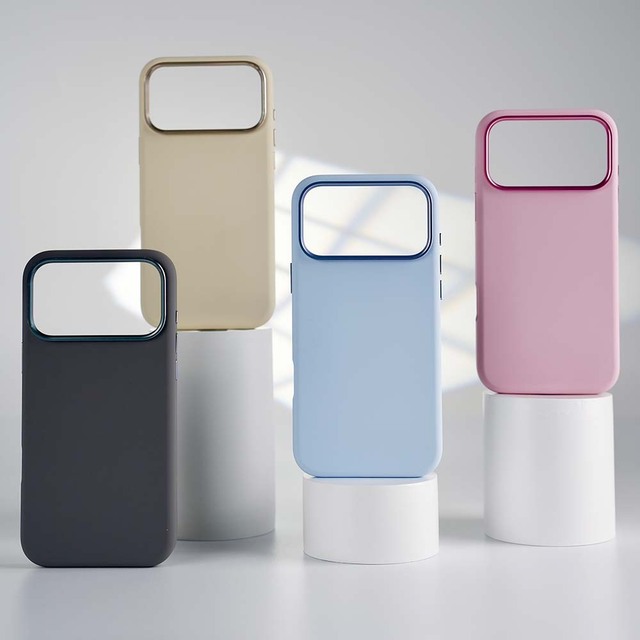SmartjoyS071 Case for iPhone Metal Frame Liquid Silicone Case for iPhone 12-17 Pro Max for Samsung S25 Ultra Android Cover