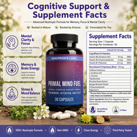 Capsules de Bacopa, Rhodiola et Vitamine B à Marque Blanche OEM – Soutien Cognitif Adulte – Complément Alimentaire Végétalien – 30 Gélules