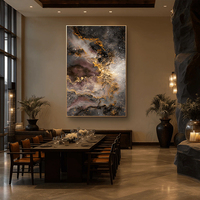 Massives Modernes Abstraktes Tiefblaues Ölgemälde mit Schwerer Textur Vertikale Wandkunst für Luxushotels